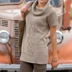 Athleta Tisbury Cowl Neck Cable Knit Sweater - Brown/Gray
